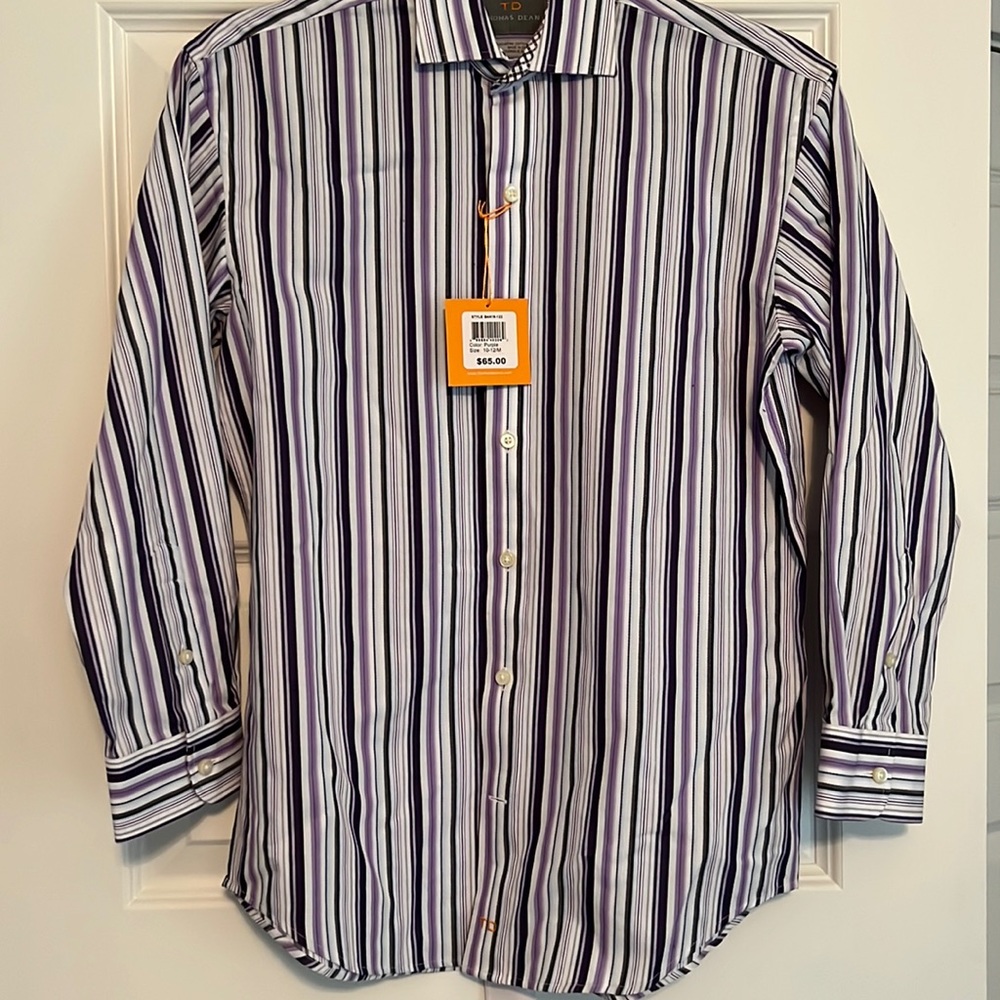 Thomas Dean Boys Button Down. Size 10/12. Purple & Gray Stripes